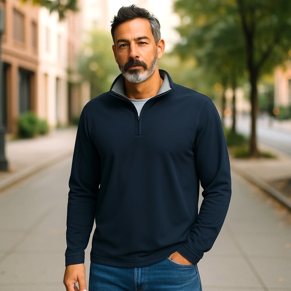 Banana Republic Blue and Gray Zip Up Sweater